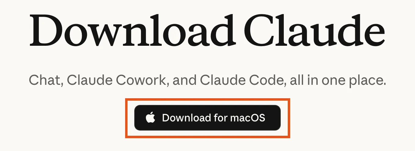 The Claude download page with the macOS download button marked.
